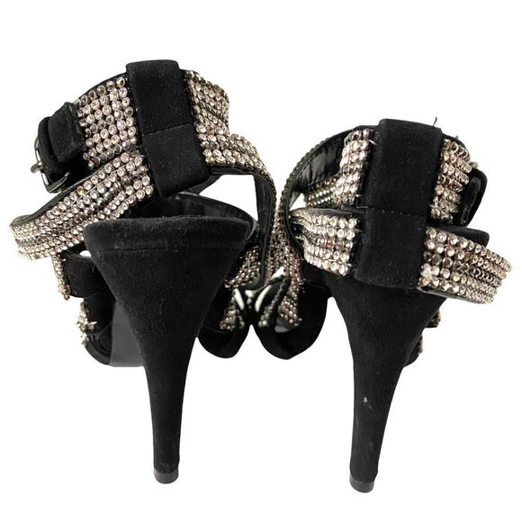 Zara Black Velvet Sandals with Rhinestone Strap in Size EU 37 - Picture 6 of 14